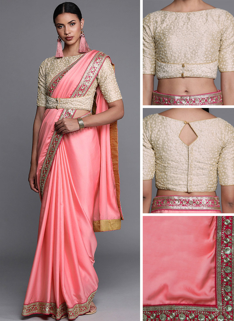 Pink Embroidered Saree Party Wear 