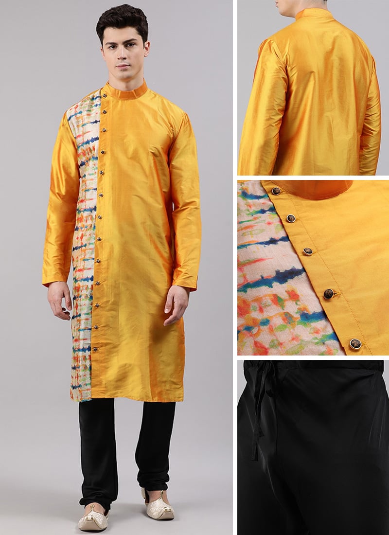 Ethnovog Yellow Taffeta Kurta Party Wear