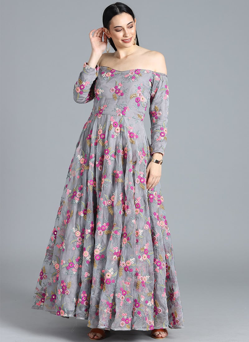 Ethnovog Customised Grey Gown Party Wear