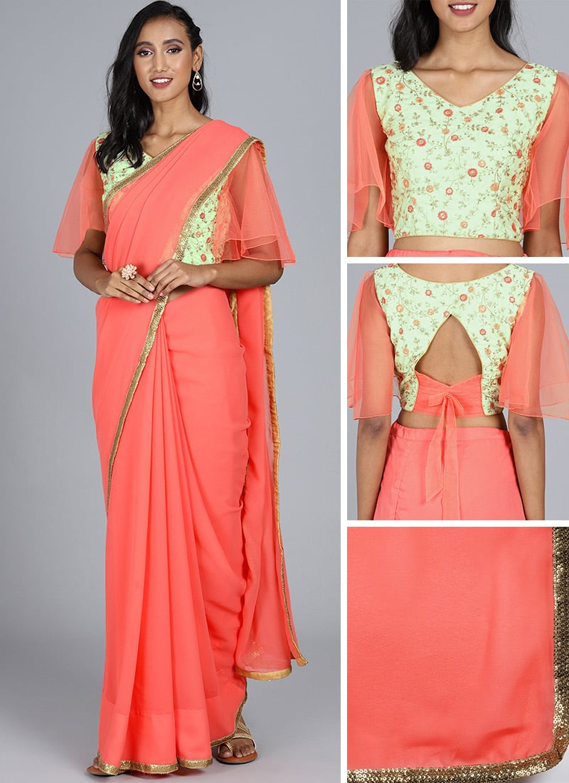 Ethnovog Peach Saree Party Wear