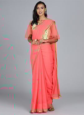 Ethnovog Peach Saree