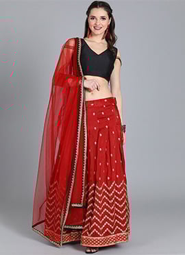Ethnovog Red Embroidered Lehenga