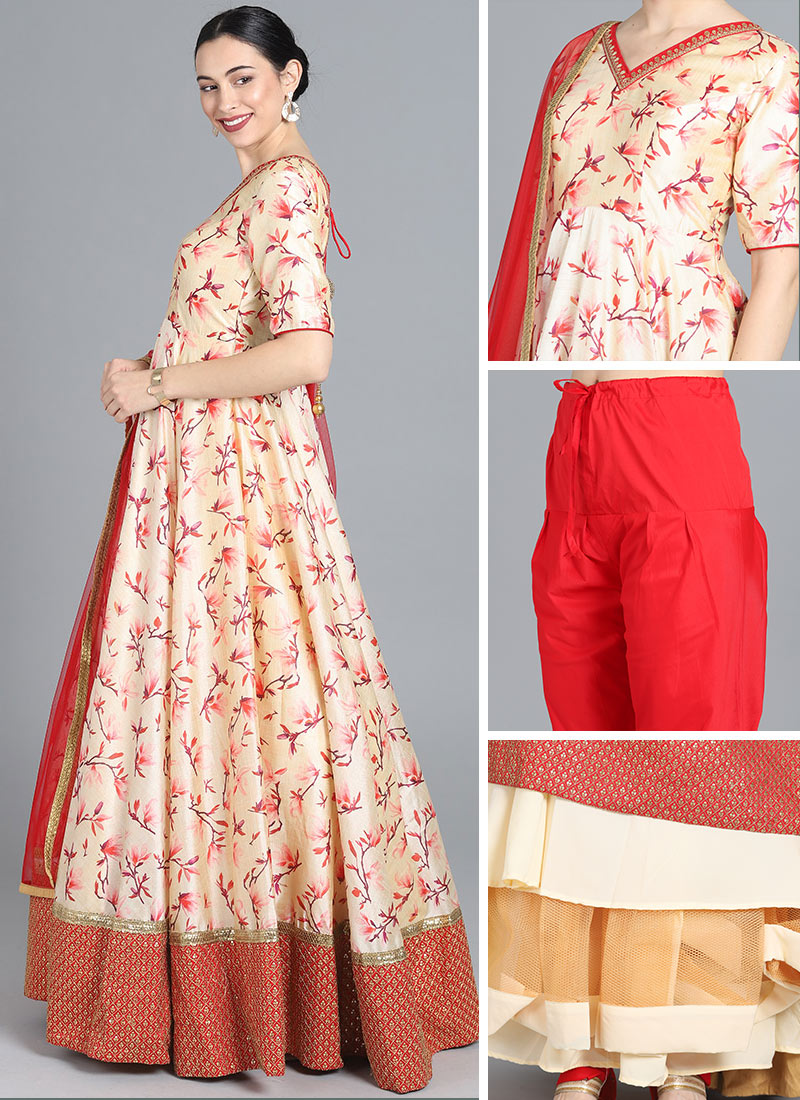 Ethnovog Red N Beige Anarkali Su Wedding Wear