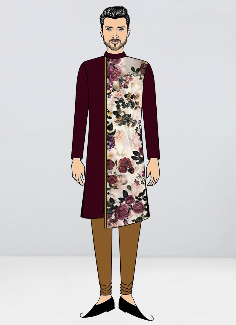Ethnovog Digital Print Wine Kurta Pyjama
