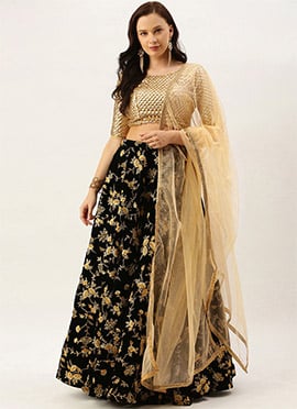 BollywoodVogue Black Velvet Lehenga Set
