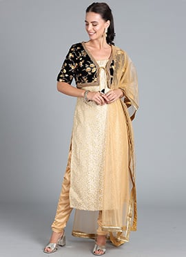BollywoodVogue Cream Straight Pant Suit