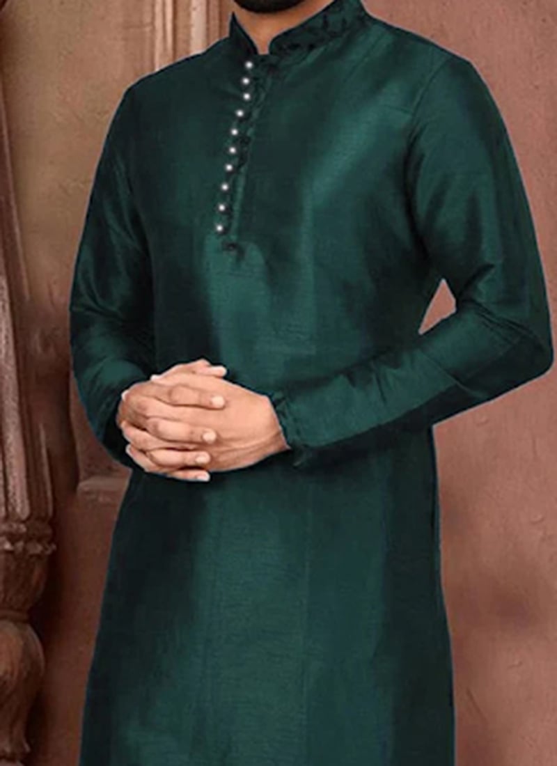 Pink Dupion Silk Plain Kurta Pajama Set with Nehru Jacket for Men - Nehru-jacket by Mag