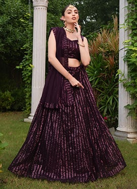 Breathtaking Wine Net Sequins Lehenga