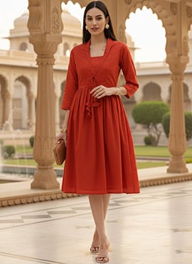 Brown Collar Neck Dress