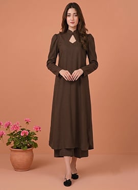 Brown Cotton Straight Kurta With Palazzo Set
