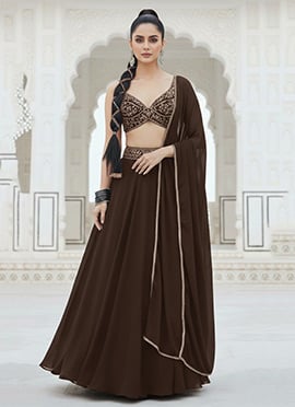 Brown Georgette Zari Sequins A Line Lehenga