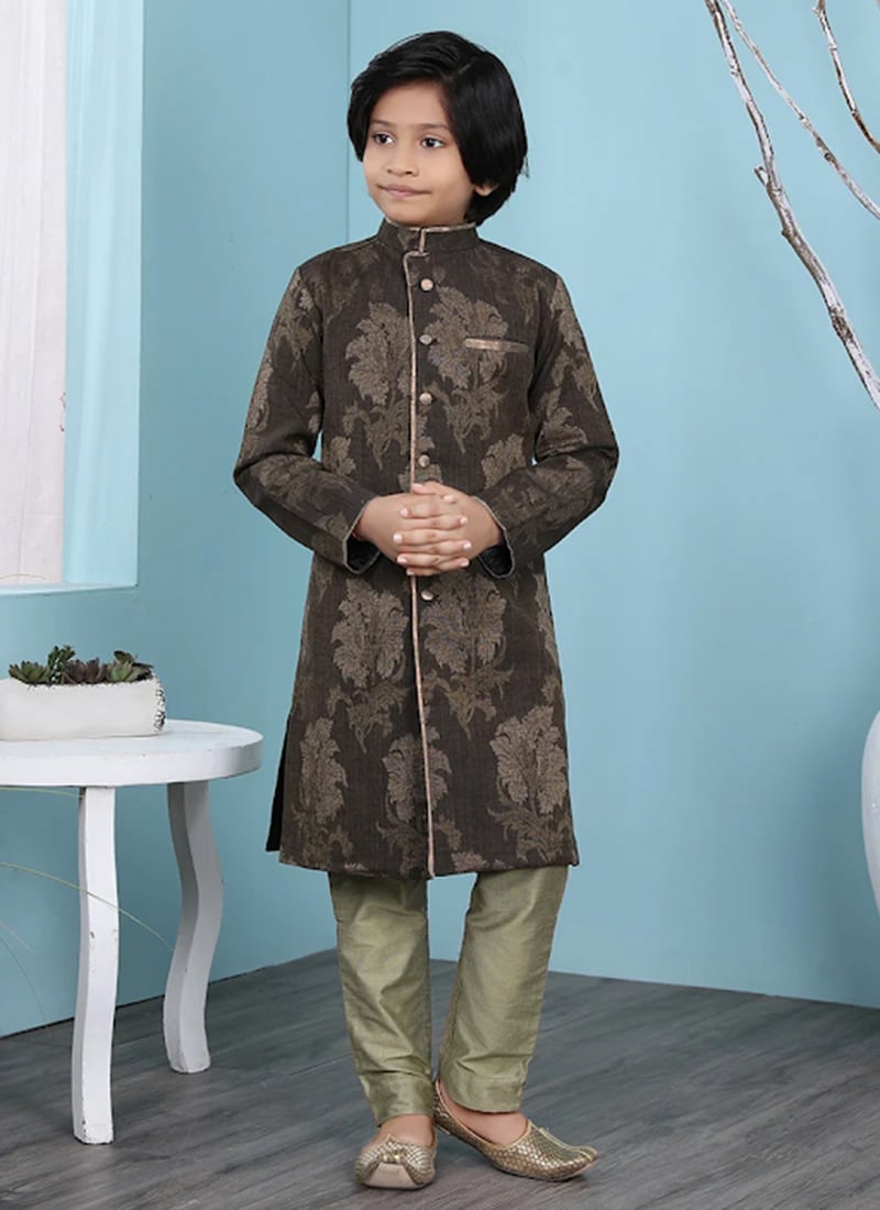 Brown Handloom Silk Classic Sherwani