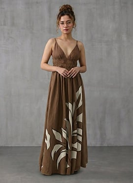 Brown Muslin Printed Maxi Dress