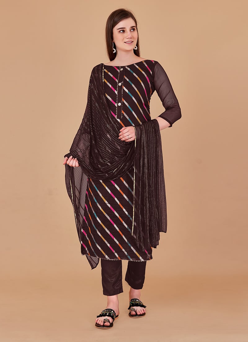 Brown Organza Jacquard Woven Straight Pant Suit After Six Wear