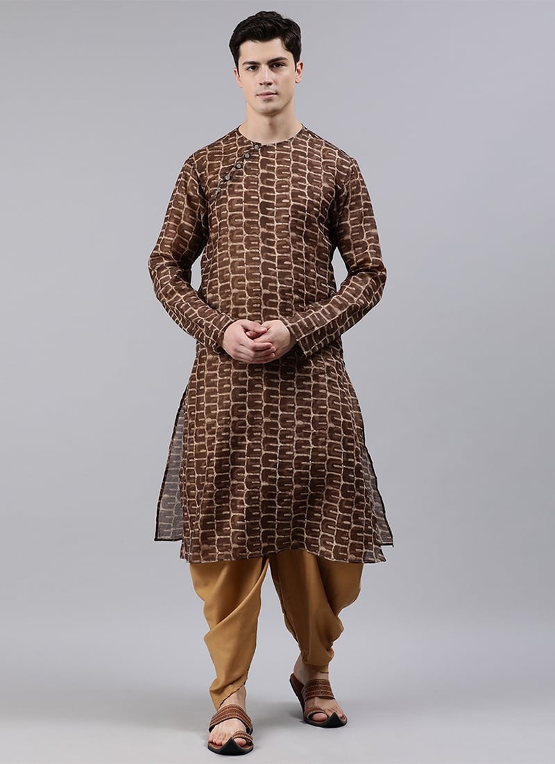 Brown Printed Kurta Peshawari Set