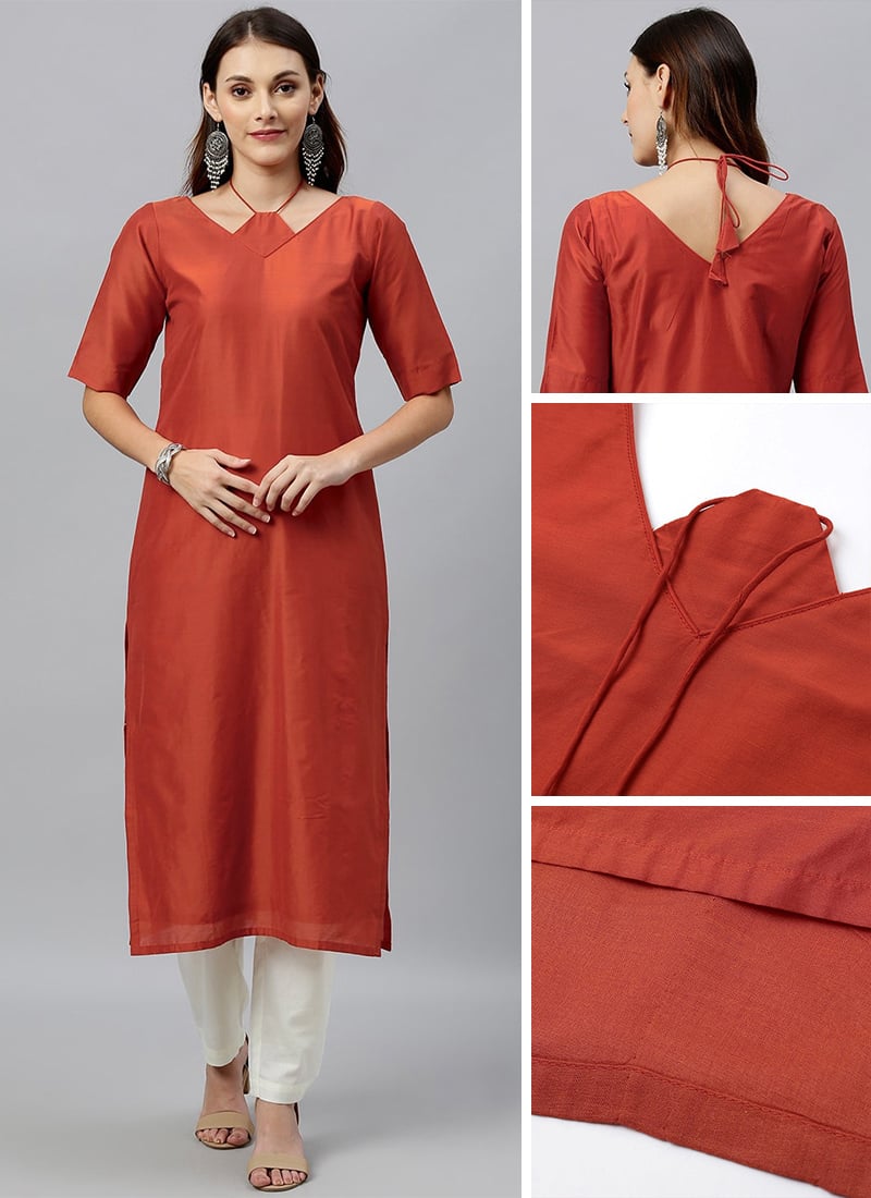 Brown Modal woven Straight Kurti Work Wear