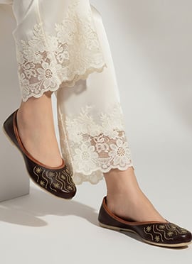 Brown Zari Work Juti