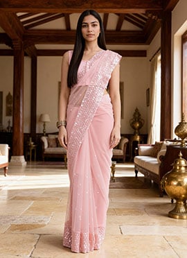 Captivating Couture In Light Pink Net Embroidered Sequins Saree