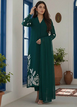 Charming Green Silk Resham Foil Embroidered Straight Pant Suit
