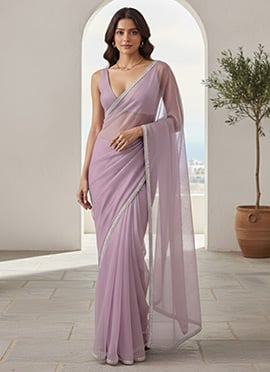 Charming Lilac Organza Ready Lace Work Saree