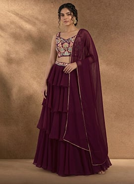Charming Magenta Faux Georgette Resham Beads A Line Lehenga