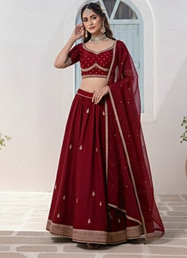 Charming Magenta Vichitra Silk Zari Sequins Hand Embroidered A Line Lehenga