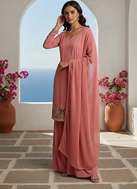Charming Pink Georgette Resham Sequins Sharara Suit