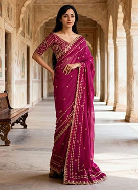 Charming Rani Pink Tissue Moti Sequins Saree