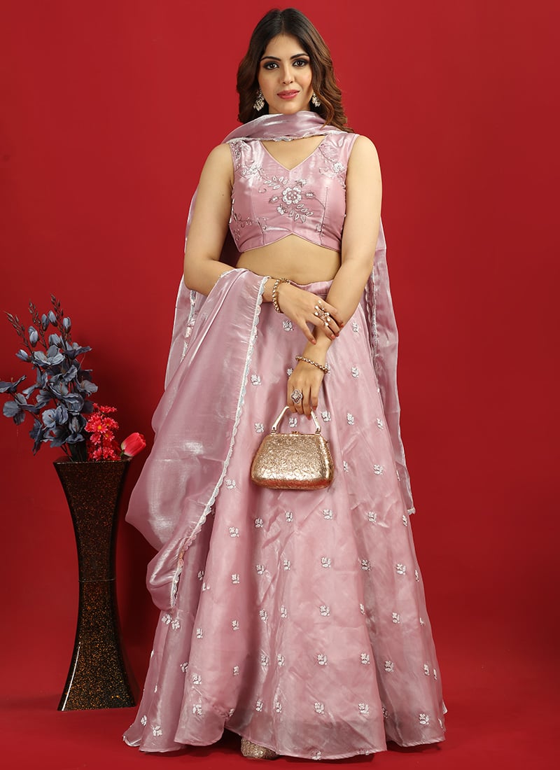 Teen Girls Chic Blouse N Lavender Embroidered Lehenga Set Wedding Wear