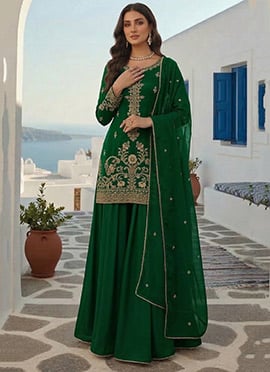 Chic Green Rangoli Georgette Zari Sequins Palazzo Suit
