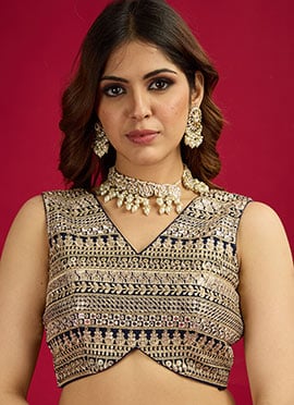 Chic Navy Blue Embroidered Blouse