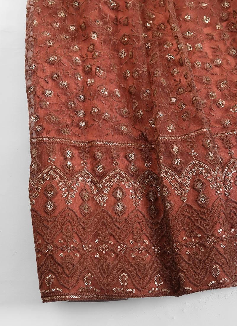 Rust Orange Silk Sequins Thread Embroidery Lehenga Choli