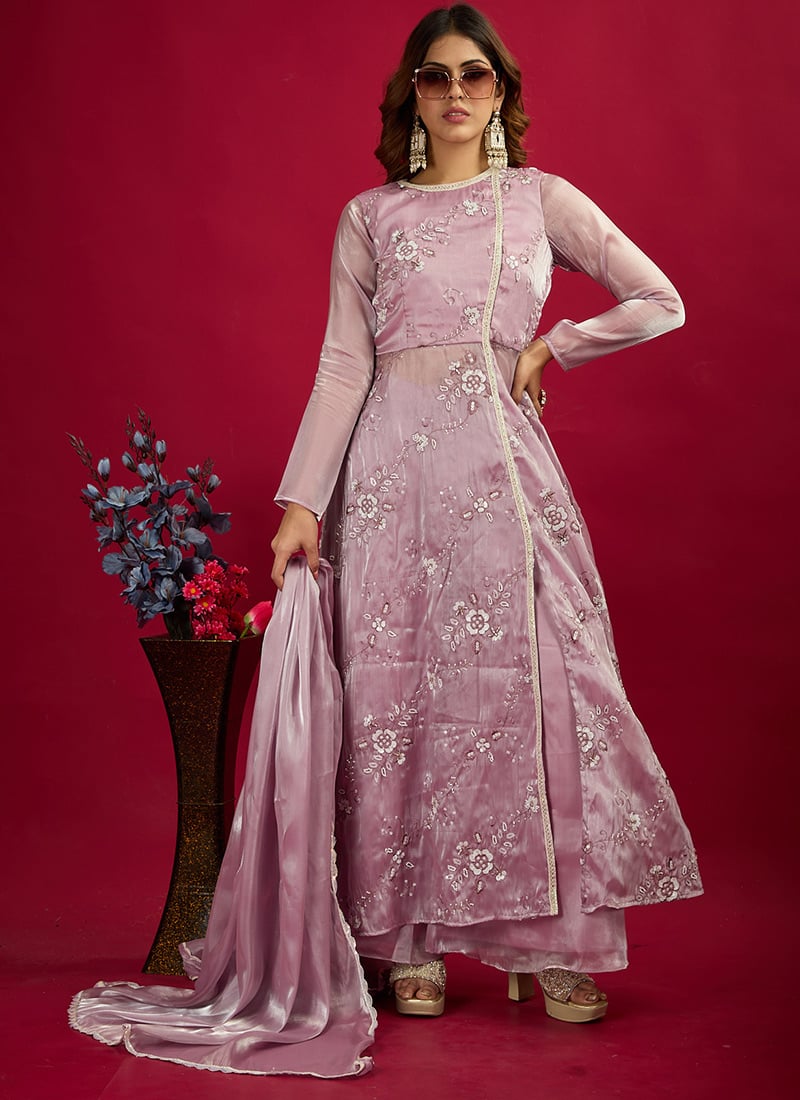 Chic Top N Lavender Organza Satin Palazzo Suit