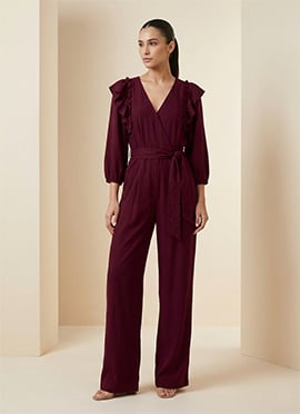 Chic Wine georgette Indowestern Jumpsuit