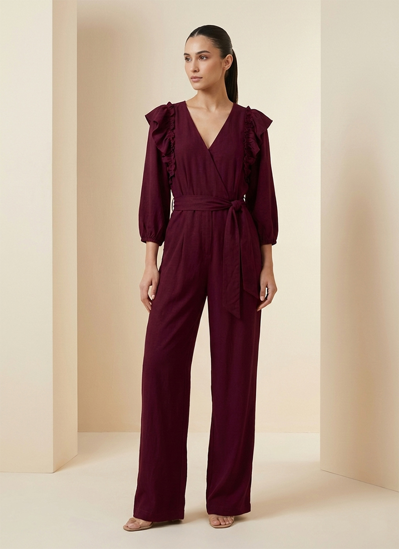 Chic Wine georgette Indowestern Jumpsuit  After Six Wear