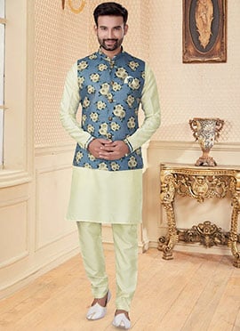 Chikoo Silk Dupion Kurta Pyjama With Jacket