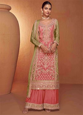 Chinon Embroidered Gota Pakistani Palazzo Suit