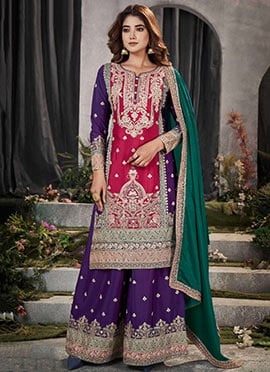 Chinon Embroidered Pakistani Suit With Sweetheart Neck And Full Sleeve