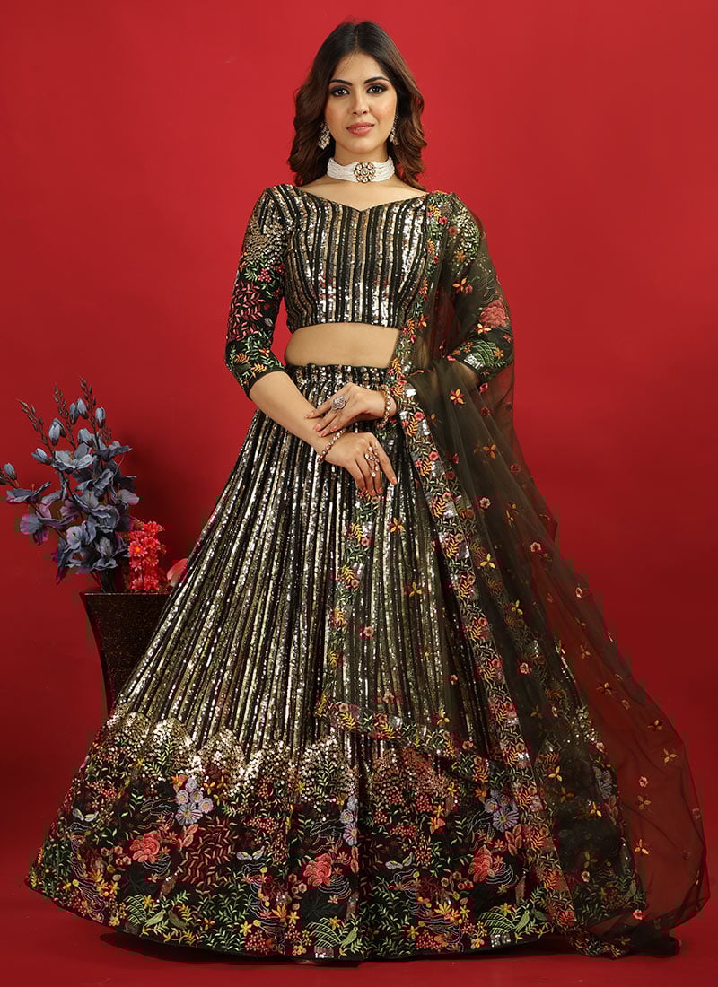 Classic Blouse N Green Embroidered Lehenga Wedding Wear