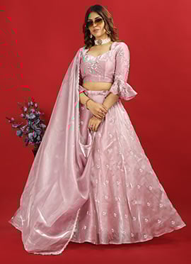 Classic Blouse N Lavender Embroidered Lehenga Set