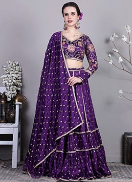 Classic Blouse With Art Silk N Net Lehenga Set