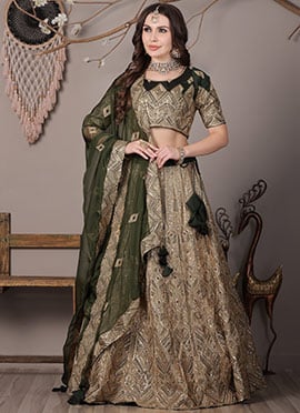 Classic Blouse With Mehendi Green Kali Lehenga