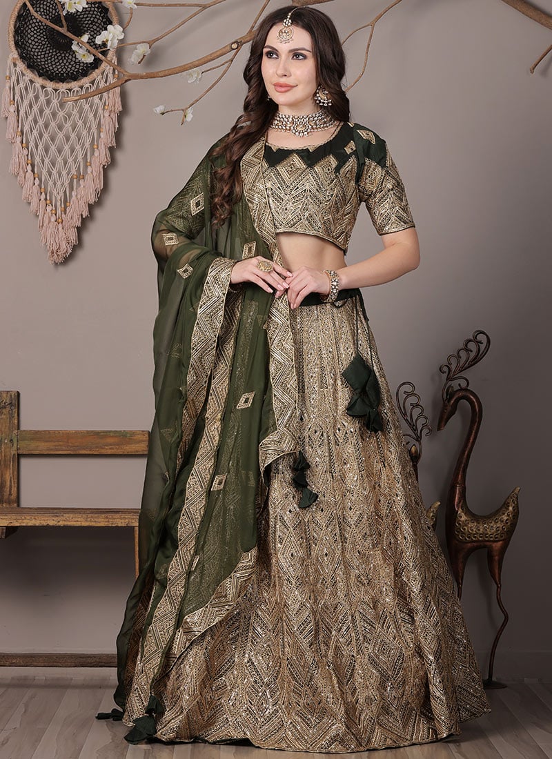 Classic Blouse With Mehendi Green Kali Lehenga