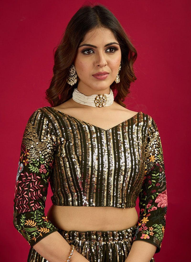 Classic Green Georgette Embroidered Blouse Wedding Wear