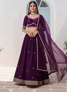 Classic Purple Vichitra Silk Zari Sequins Hand Embroidered A Line Lehenga