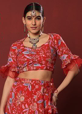 Classic Red Viscose Printed N Embroidered Blouse
