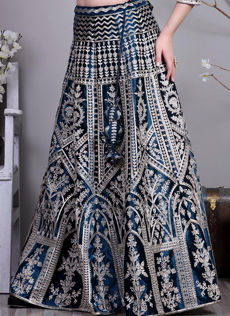 Embroidered Velvet Layered Skirt