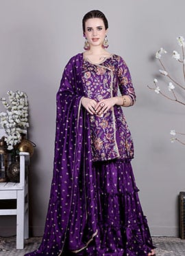 Classic Top With Purple Art Silk Sharara Suit
