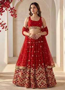 Classy Embroidered Sequins Umbrella Lehenga