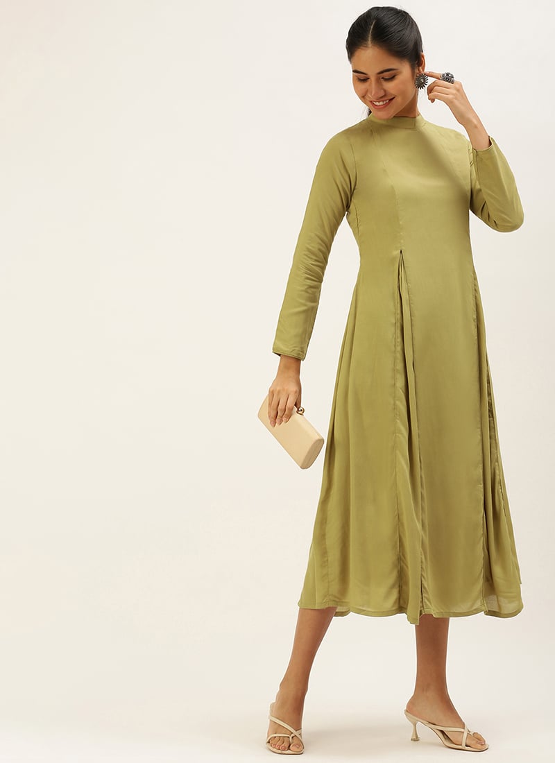 Collar Neck Calf Length Length Khaki Dress Work Wear